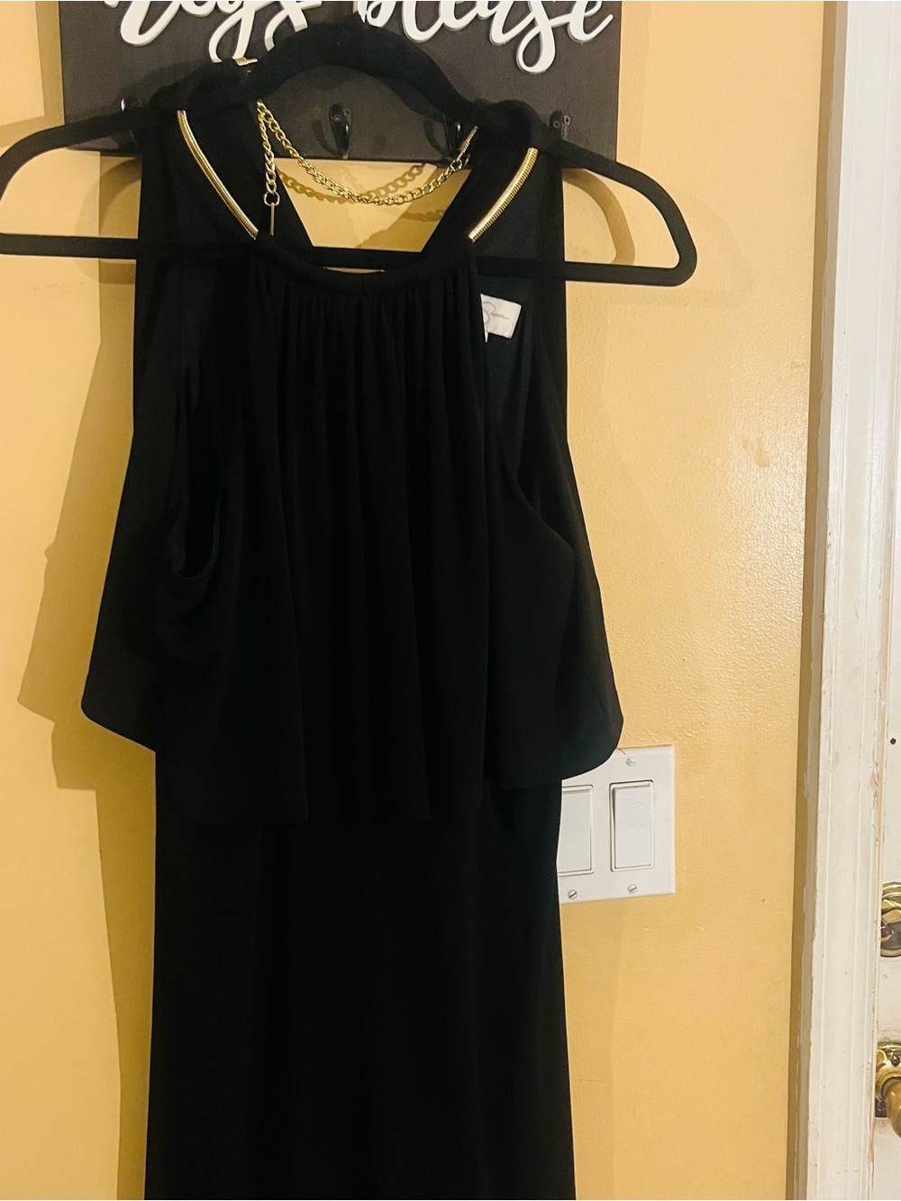 Jessica Simpson Black Maxi Dress with Gold Chain Detail
